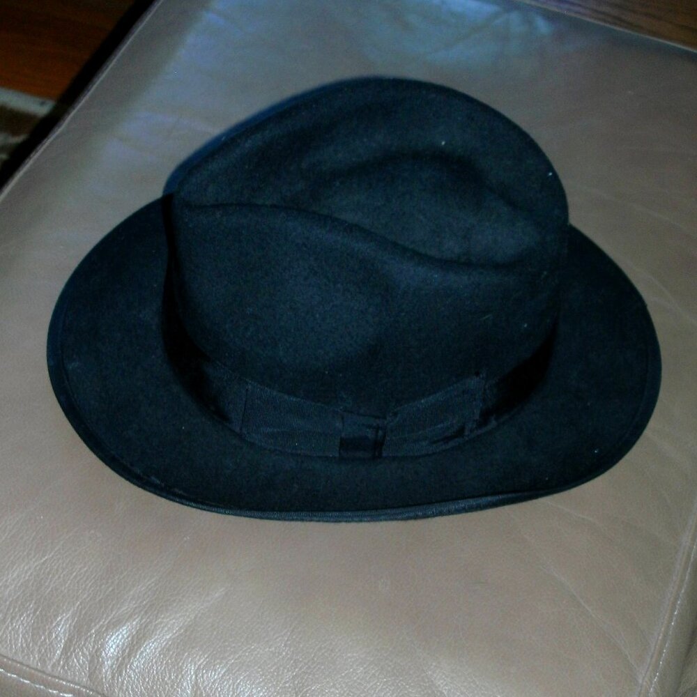 SCALA Classico New Yorker Black 100% Wool Felt Teardrop Fedora Hat Handmade